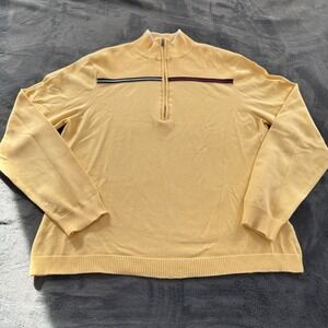Tommy Hilfiger Men's XL Quarter Zip Sweater Yellow Striped Mock Neck Pullover
